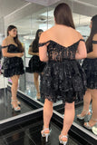 Unique A Line Off the Shoulder Plus Size Black Homecoming Dress
