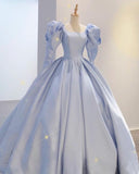 Ball Gown Satin Dresses Puffy Sleeves Open Back