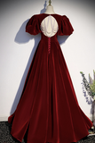 Burgundy Velvet Long Prom Dress for Wedding