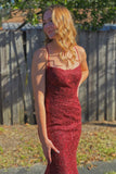 Mermaid Backless Burgundy Lace Long Prom Dress,Women Sexy Formal Dress,Lace Evening Dresses