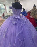 Lilac Corset Mexican Quinceanera Dress Ball Gown,Appliques Lace Birthday Party Vestidos De XV Anos