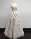 Modest Prom Dresses Tulle Cap Sleeves Lace Embroidery