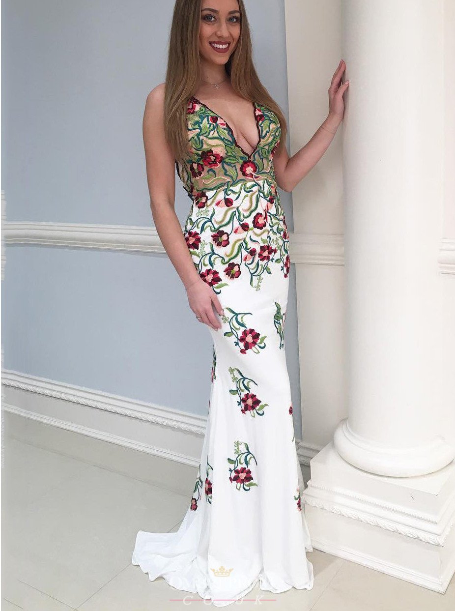 Mermaid Backless Prom Dress With Appliques,Formal Dresses Backless Evening Gown