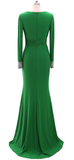 Women Long Mother of Bride Dresses Green Grey Long Sleeve V Neck Evening Dress