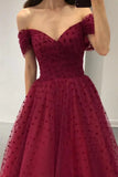 Elegant Burgundy Evening Dresses Prom,A Line Party Dress,Off Shoulder Gala Dresses
