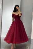 Elegant Burgundy Evening Dresses Prom,A Line Party Dress,Off Shoulder Gala Dresses