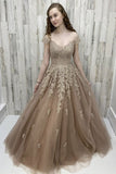 Princess Off Shoulder Champagne Lace Tulle Long Prom Dress,Evening Gown,Party Dress