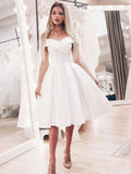 Off Shoulder White Knee Length Prom Dresses, Off the Shoulder White Knee Length Graduation Homecoming Dresses