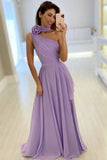 One Shoulder Purple Chiffon Long Prom Dress,  Simple A-line Formal Gown