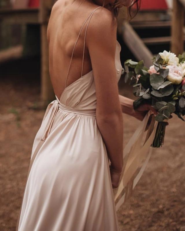 Simple Boho Wedding Dress Satin Open Back Formal Outfit – jkprom