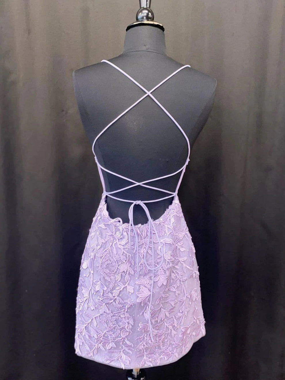 Lavender Lace Short Homecoming Dresses,Backless Hoco Dress – jkprom