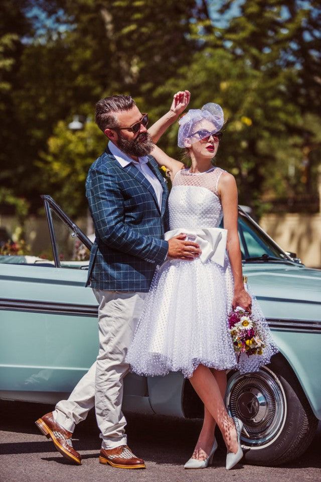 Polka Dots Rockabilly Short Beach Garden Wedding Dresses jkprom Polka Dots Rockabilly Short Beach Garden Wedding Dresses jkprom