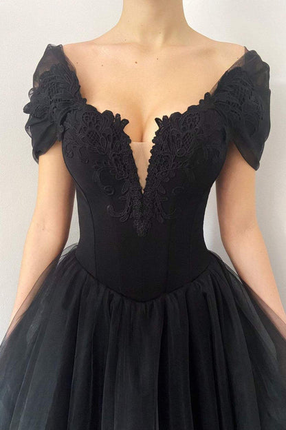 Princess Black Gothic Corset Tulle Prom Dress, Elegant Black Formal Gown