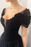 Princess Black Gothic Corset Tulle Prom Dress, Elegant Black Formal Gown