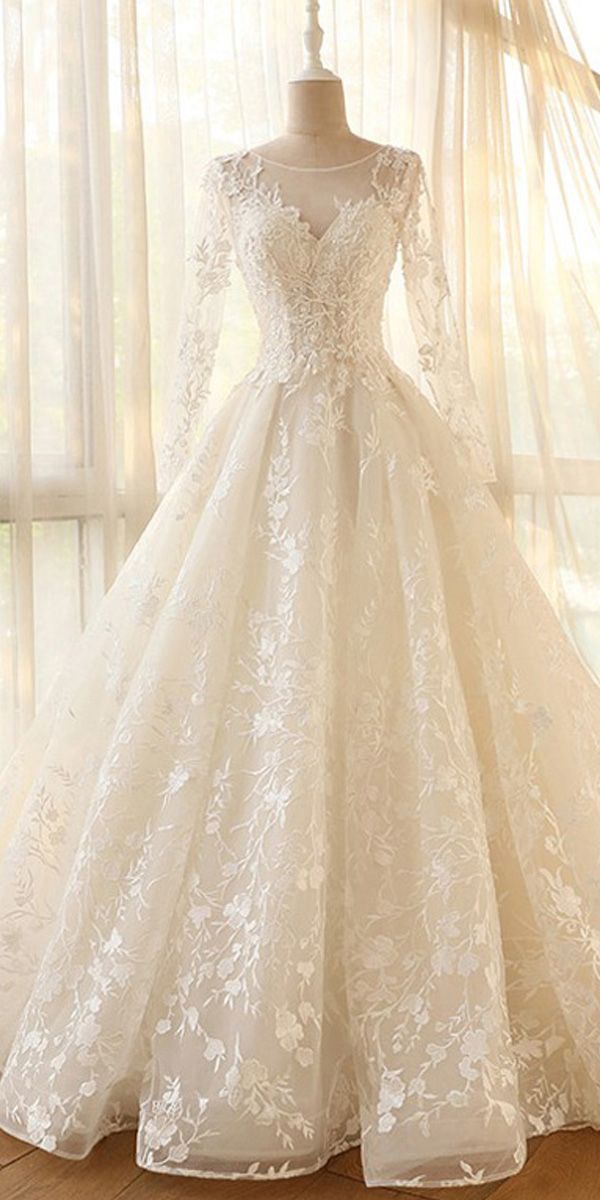 Elegant Modest Long Sleeve A Line Wedding Dresses 2023  jkprom