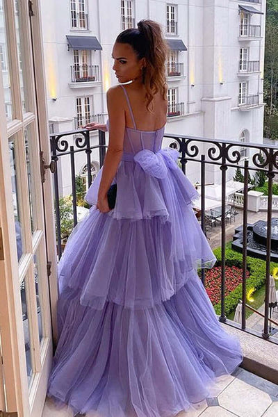 Purple Tulle A-line Spaghetti Straps Prom Dresses, Long Formal Dress,d ...