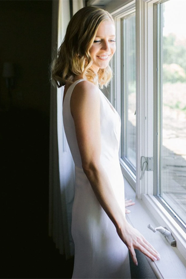 Elegant Sheath V Neck Off White Wedding Dresses, Simple Beach Wedding jkprom Elegant Sheath V Neck Off White Wedding Dresses, Simple Beach Wedding jkprom