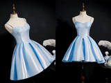 Simple Light Blue Lace Up Back Spaghetti Straps Short Homecoming Dresses,Formal Dresses