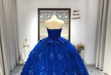 Royal Blue Quinceanera Dress Ball Gown With Appliques Flowers Princess Sweet 16 Dresses