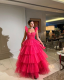 Unique Layered Tulle Prom Dresses Ball Gowns Long Evening Dress