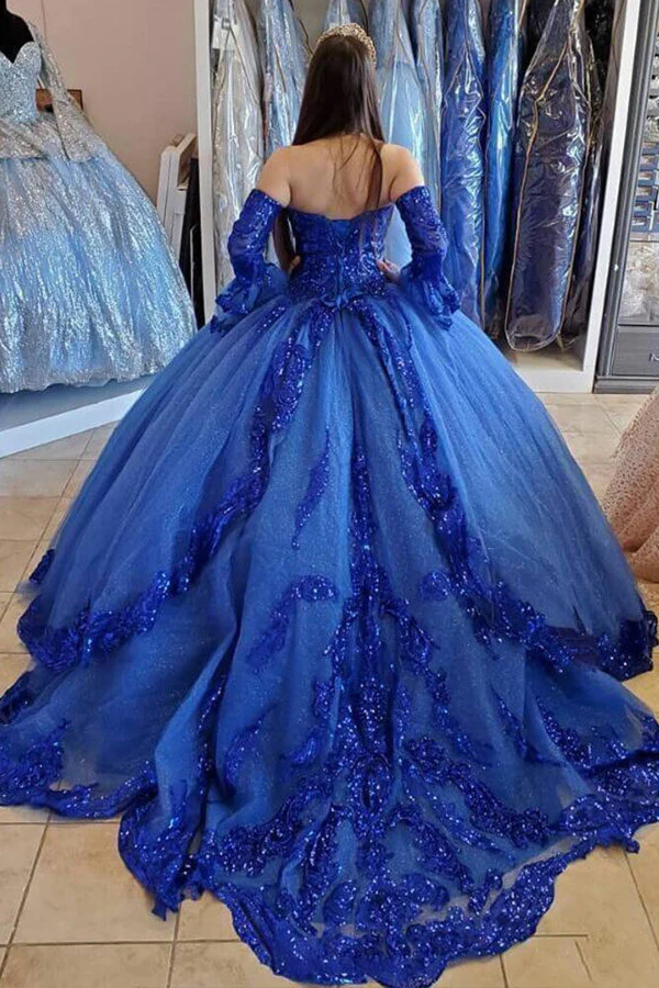 Royal Blue Ball Gown Long Sleeves Quinceanera Dresses – jkprom