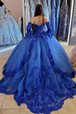 Royal Blue Ball Gown Detachable Long Sleeves Quinceanera Dresses Sweet 15 Dress
