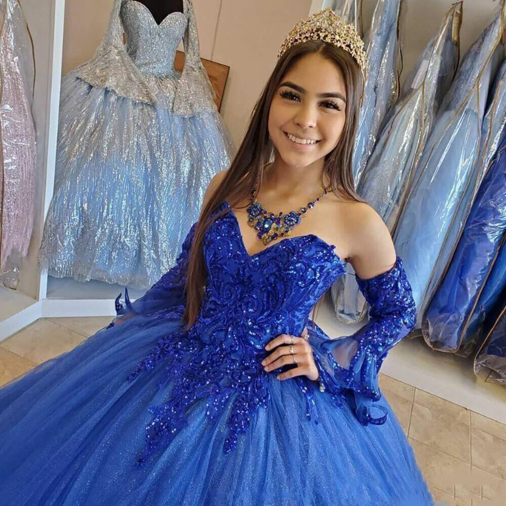 Royal Blue Ball Gown Long Sleeves Quinceanera Dresses jkprom Royal Blue Ball Gown Long Sleeves Quinceanera Dresses jkprom