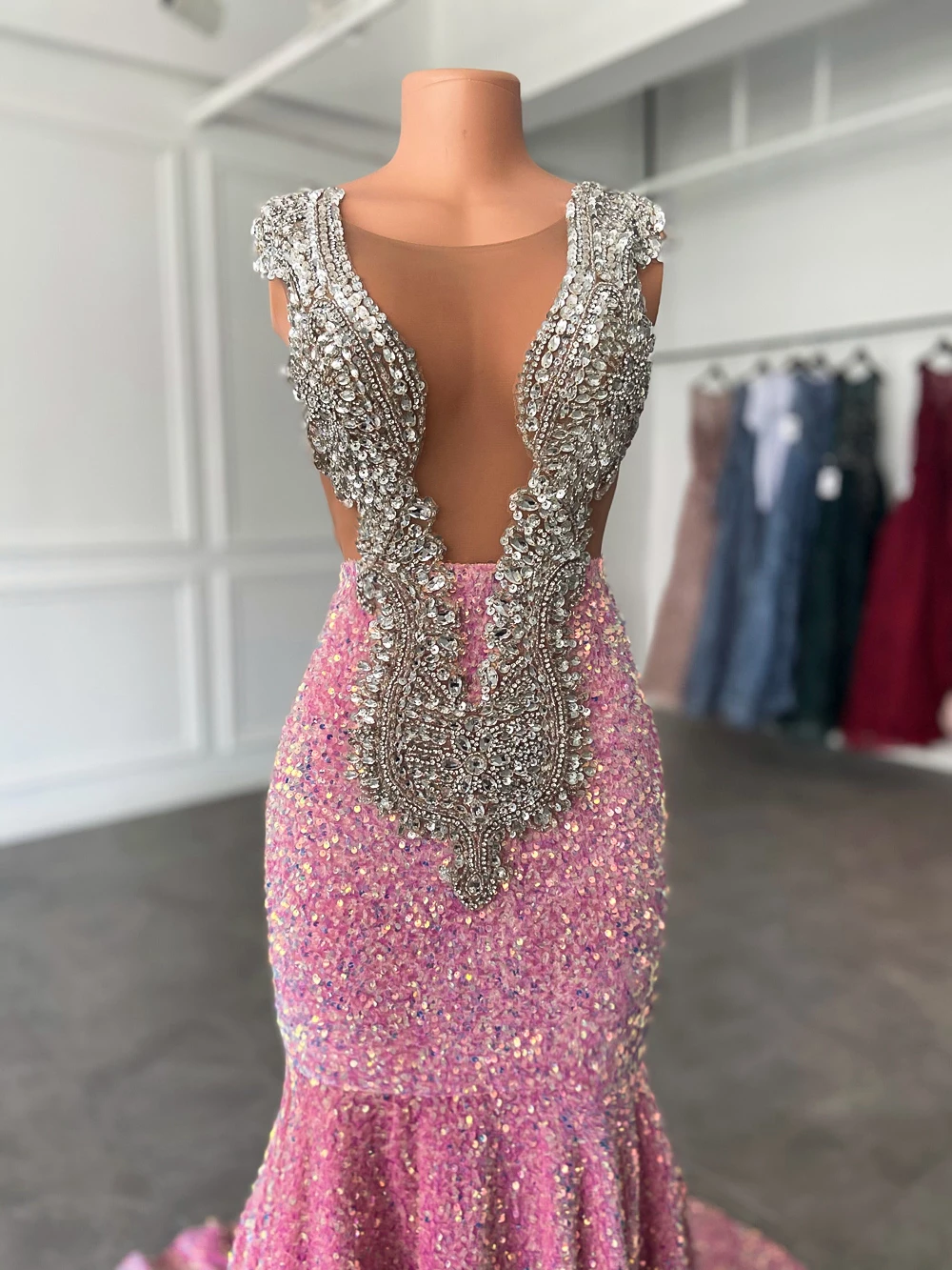 Sparkly Long Prom Dresses Mermaid Crystal Pink Sequin Formal Dress jkprom Sparkly Long Prom Dresses Mermaid Crystal Pink Sequin Formal Dress jkprom