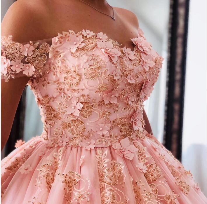 Quince Dresses Pink Ball Gowns Off the Shoulder Wedding Dress