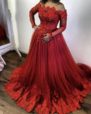Tulle Off Shoulder Ball Gown Floral Lace Embroidery