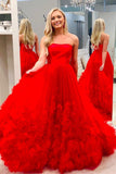 Red A-Line Strapless Long Prom Dress Elegant Pageant Gown