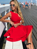 Round Neck Short Red Prom Dresses, Short Red Formal Graduation Homecoming Dresses