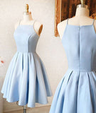 Satin Light blue Simple Short Prom Dress,Mini Homecoming dress for teens,Cocktail Dresses
