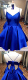Royal Blue Straps Short Homecoming Dress with Ribbon,Graduation Dresses