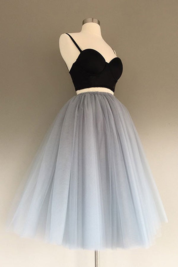 Gray Tulle Charming A-Line Two-Piece Short Homecoming Dress,Cocktail Dress