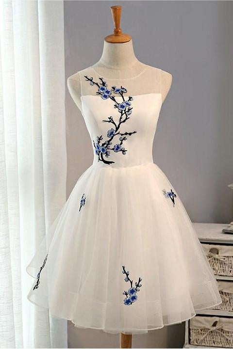 Embroidery Flowers Cheap Short Homecoming Dress Prom Dresses,Formal Dress