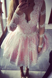 Cute A-line Pink Short Homecoming Dress,Long Sleeves Party Dresses