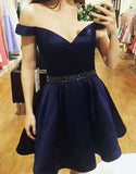 A line Off Shoulder Homecoming Dress,Satin Cheap Short Prom Dresses