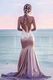 Sexy Mermaid Open Back Spaghetti Straps Prom Dresses With Train