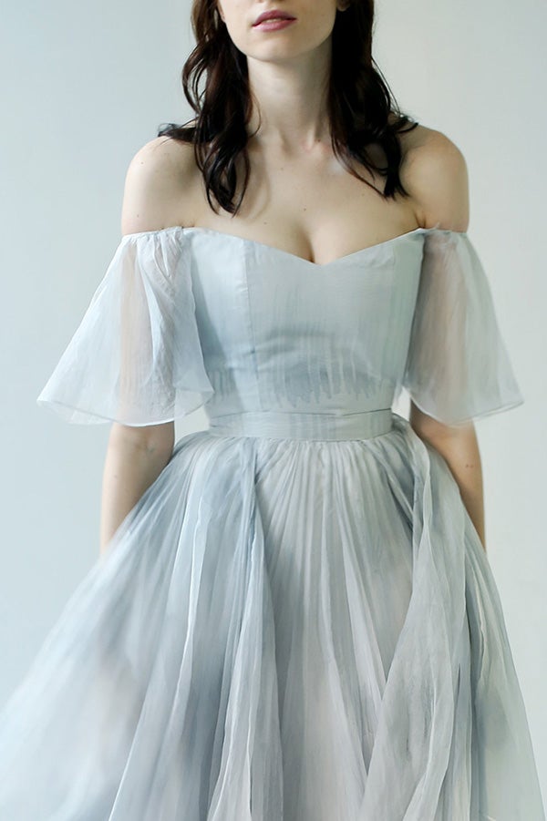 Unique Grey Blue Off-the-Shoulder Long Prom Dresses,Garden Wedding Dre –  jkprom