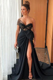 Sexy Black Prom Dresses One Shoulder Formal Evening Gown With Slit