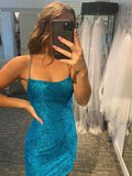 Short Backless Lace Prom Dresses, Short Open Back Blue Graduation Homecoming Dresses