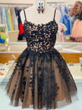 Short Black Lace Prom Dresses, Short Black Lace Graduation Homecoming Dresses