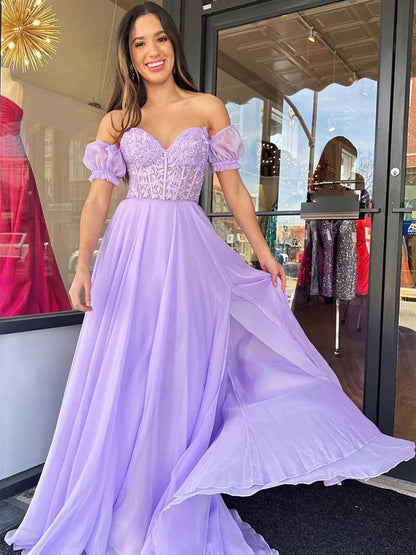 Short Sleeves Lavender Chiffon Prom Dresses,Gala Dresses Elegant – jkprom Short Sleeves Lavender Chiffon Prom Dresses,Gala Dresses Elegant – jkprom