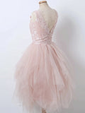 Short V Neck Pink Lace Prom Dresses, Short Pink Lace Formal Homecoming Dresses