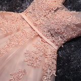 Blush Pink Lace Appliqued Tulle Homecoming Dresses,Formal Dress