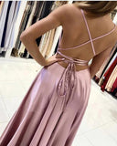 Blush A Line Silk Satin Scoop Spaghetti Straps Prom Dresses, Party Dress