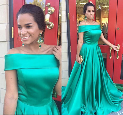 Simple Yellow A-line Off-the-shoulder Long Prom Dresses, Evening Dresses