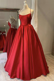 Simple Backless Red Satin Long Prom Dress,Open Back Formal Dresses, Red Evening Gown