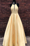 Simple Satin A-line Halter Floor-length Long Prom Dresses, Evening Dresses